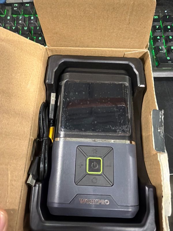 Photo 1 of ** NOT FUNCTIONAL** 8/9 SOLD AS PARTS// FINAL SALE*** 
 WORKPRO Portable Tire Inflator, 7.2V/12V Small/Mid/Large Air Compressor, Digital Display, Auto Shut-Off, 5 Modes, LED Light, High Airflow, for Car, Motorcycle, Bike, Balls