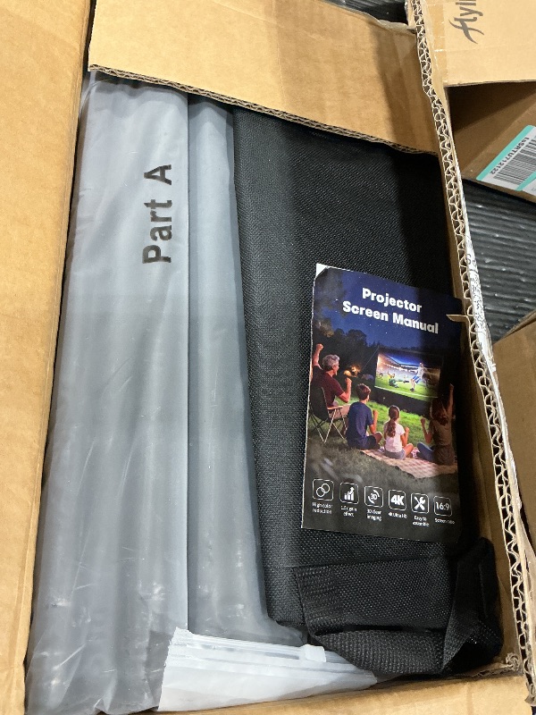Photo 1 of 120inch Projector Screen with Stand: Portable Projector Screen Outdoor Indoor Front/Rear16:9 4K HD with Carry Bag Sandbag- Movie Screen for Backyard Moive Night, Camping, Theater