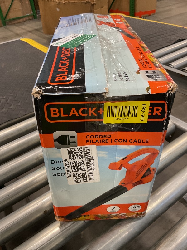 Photo 1 of [DAMAGED] BLACK+DECKER Electric Leaf Blower, Handheld Blowers for Lawn Care, Lightweight, 180 MPH 180 CFM, 7-Amp, Corded (LB700)