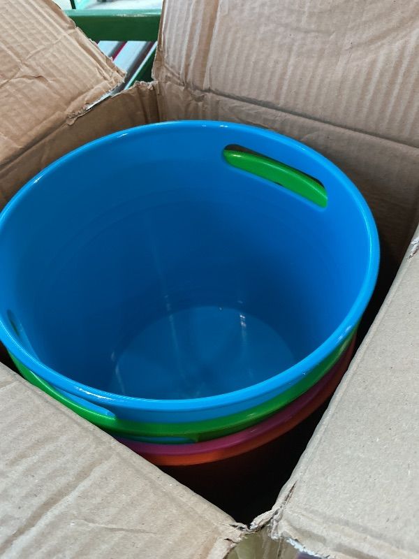 Photo 1 of [PARTIAL SET: 2PCS] OBTANIM 4 Pack Colorful Plastic Buckets Drink Cooler Storage Ice Pails with Handles for Plants, Party Favors Organizing, Home Decor or Classrooms Pencil Storage