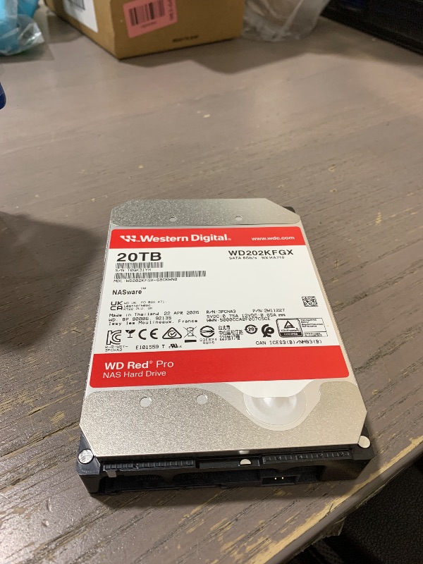 Photo 1 of Western Digital 20TB WD Red Pro NAS Internal Hard Drive HDD - 7200 RPM, SATA 6 Gb/s, CMR, 512 MB Cache, 3.5" - WD202KFGX