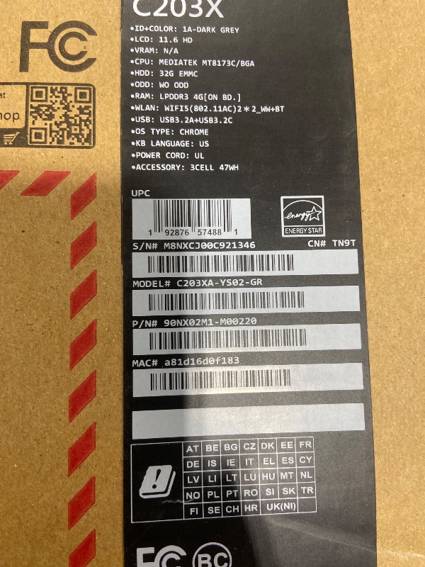 Photo 1 of ASUS Chromebook C203XA Rugged Laptop
