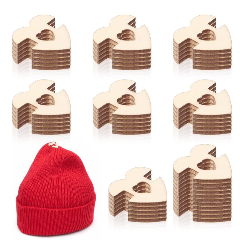 Photo 1 of 100pcs Heart-Shaped Pom Pom Buttons for Hats, 20mm Removable Love Wooden Handmade Buttons, Knitted Hat Making Fastener Tool, Faux Fur Pom Pom Holder Keepers Fastener for DIY Knit Beanies and Toques