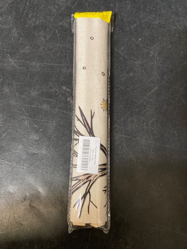 Photo 1 of Beige linen-style hanging wall scroll features embroidered rustic snowman and dog winter scenes