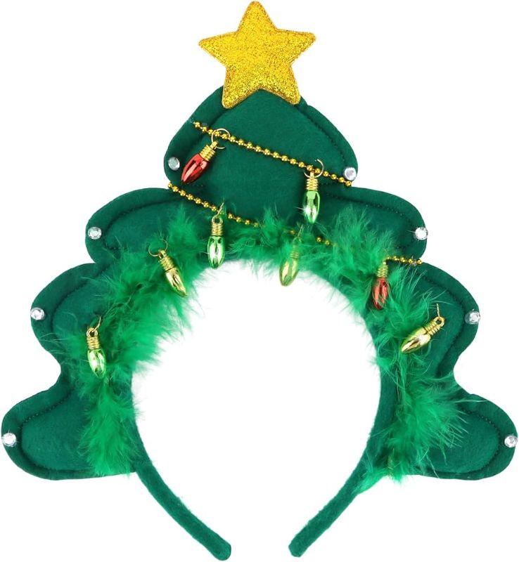 Photo 1 of HOXIEYA 1Pcs Christmas Headbands Christmas Tree Star Green Headbands for Women Men Fluff Headband Winter Hair Accessories Makeup Party Supplies