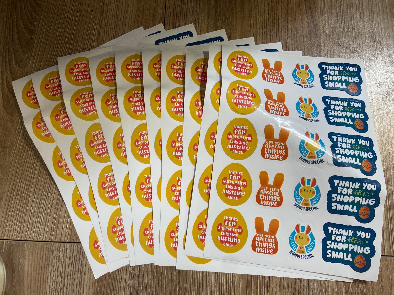 Photo 1 of 200 Pcs Easter Bunny Small Business Stickers,4 Patterns Designs Thank You for Shopping Small Stickers Cute Eastser Egg Rabbit Decals Tags for Gifts Packaging,Small Shop,Envelopes Seals