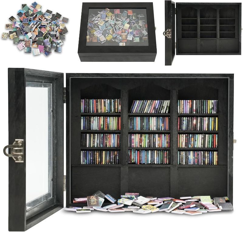Photo 1 of Anxiety Bookshelf - Shake Off Your Anxiety,Miniature Display Shelf,Contains 240 Miniature Book Models,Antique Style Gift Decoration Mini Bookshelf (Black)