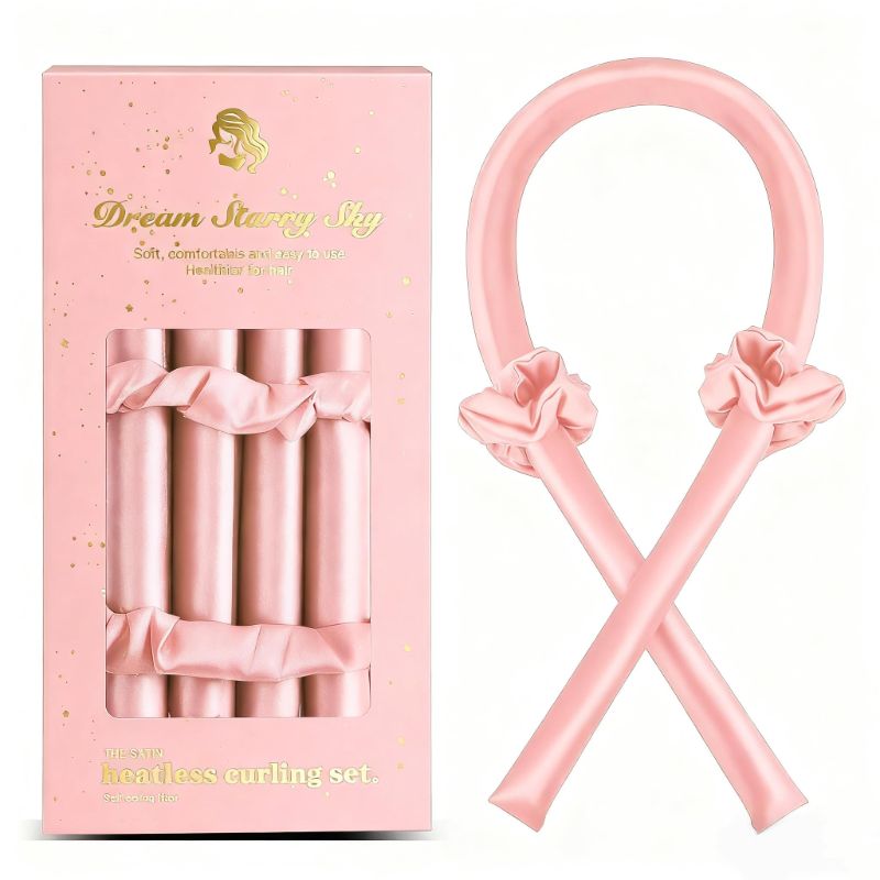 Photo 1 of Satin Heatless Curling Set - Hair Rollers for Curls Heatless Hair Curlers & Hot Rollers Hair Curlers to Sleep in Curling Rod Headband Curler (Dreamy Rosy Clouds)