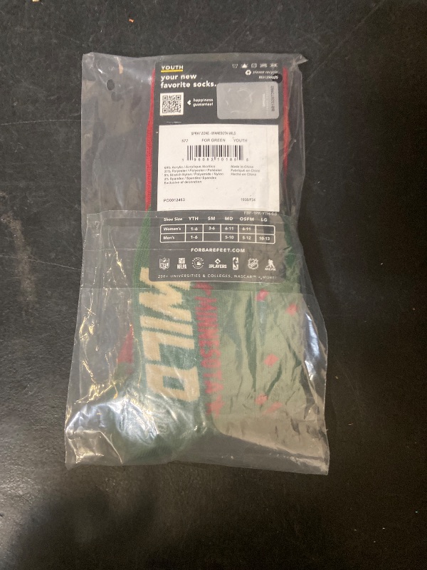 Photo 1 of For Bare Feet NHL MINNESOTA WILD Spray Zone Crew Sock Team Color Youth