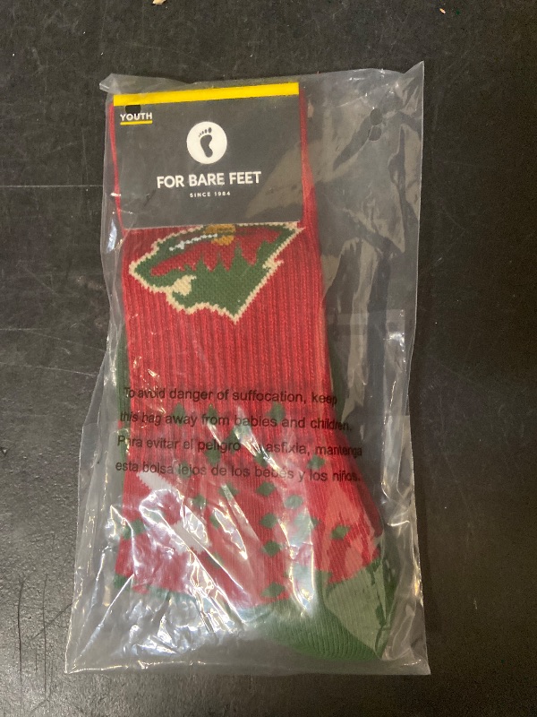 Photo 1 of For Bare Feet NHL MINNESOTA WILD Spray Zone Crew Sock Team Color Youth