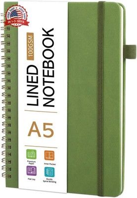 Photo 1 of  Spiral Notebook 5.9x8.3, 140 Pages Small Notebook for Women A5 College Ruled Journals Cute Notebooks with Large Pockets for Home School Office Use- Green