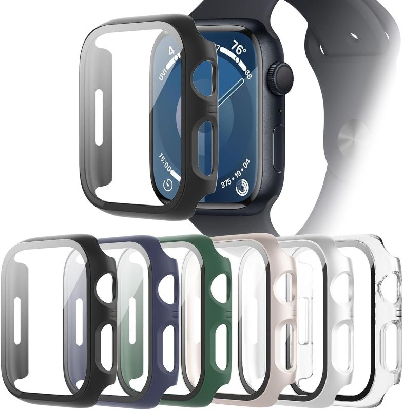 Photo 1 of 6-Pack Case Compatible with Apple Watch Series 9 8 7 41mm with Tempered Glass Screen Protector, Ultra-Thin Hard PC Full Protective Face Cover Bumper for iWatch 41 mm
