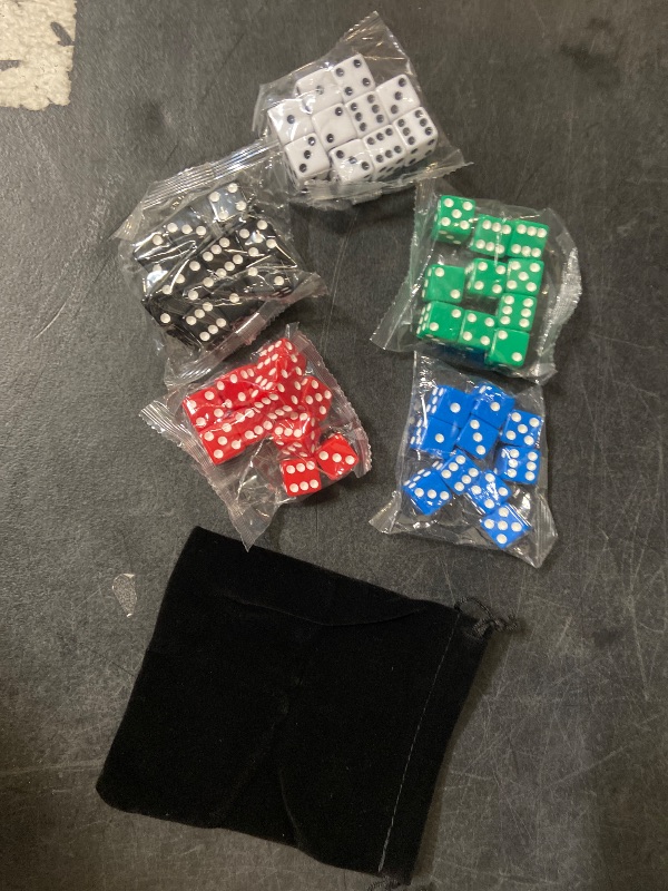 Photo 1 of AUSTOR 50 Pieces Game Dice Set, 5 Colors Square Corner Dice with Velvet Storage Bag, Play Games Like Tenzi, Farkle, Yahtzee, Bunco or Teaching Math