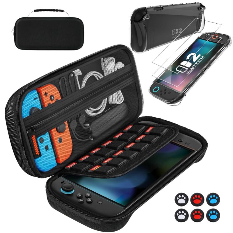 Photo 1 of Caxpyik Switch 2 Case 10 in 1 Gift Kit Accessories Bundle for Nintendo Switch 2 (2025) - Carry Case, 2 Screen Protector, 1 Clear Soft TPU Grip Protective Cover, 6 Thumb Stick Caps