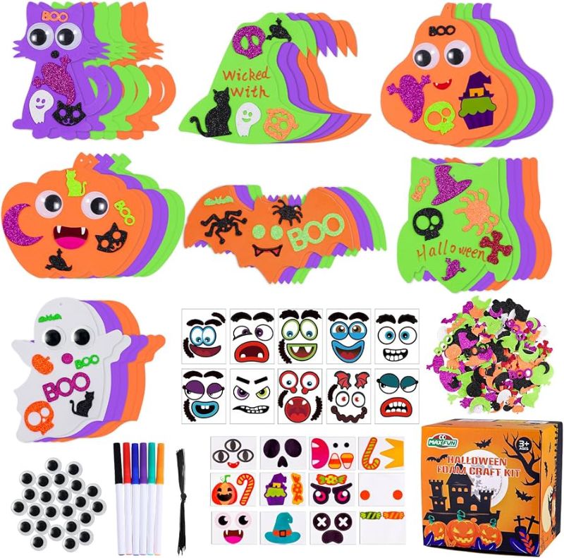 Photo 1 of 318PCS Halloween Foam Craft Kit for Kids, DIY Pumpkin Ghost Bat & Witch Hat Decorating Set with Foam Stickers, Wiggle Eyes & Markers, Halloween Classroom Activities, Party Favors & Decorations