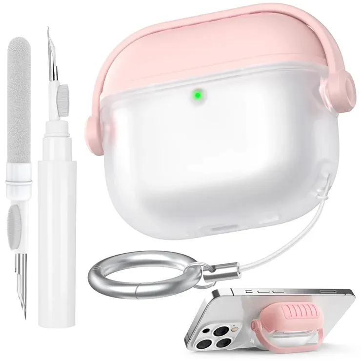Photo 1 of AirPods 4 Silicone Earphone Case Transparent Separable Protective Cover - Pink