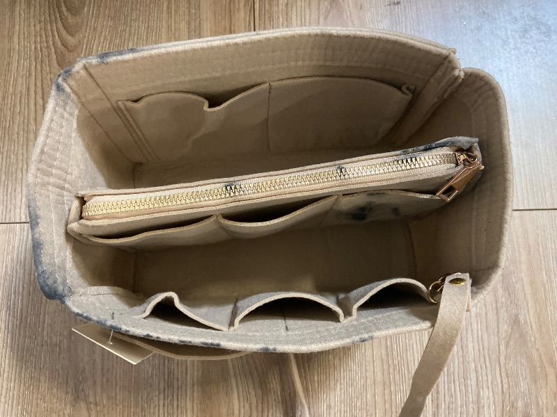 View 3 of ZTUJO Purse Organizer Insert, Felt Bag Organizer with Metal Zipper, Handbag & Tote Shaper, For Speedy Neverfull Tote, 7 Sizes(Medium, Beige)