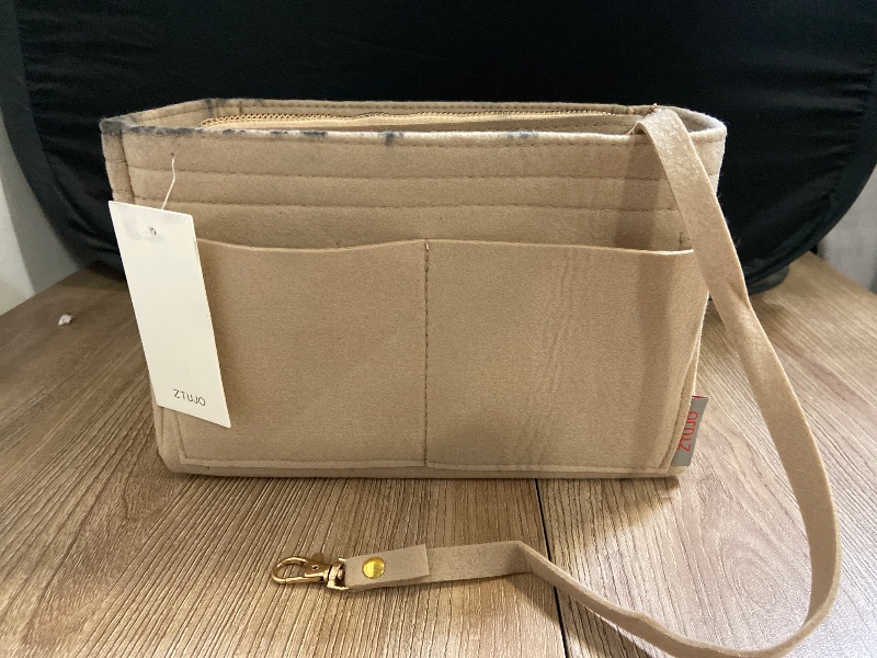 View 2 of ZTUJO Purse Organizer Insert, Felt Bag Organizer with Metal Zipper, Handbag & Tote Shaper, For Speedy Neverfull Tote, 7 Sizes(Medium, Beige)