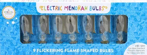 Photo 1 of 9 flame-shaped flickering bulbs from The Dreidel Company, designed for electric menorahs.