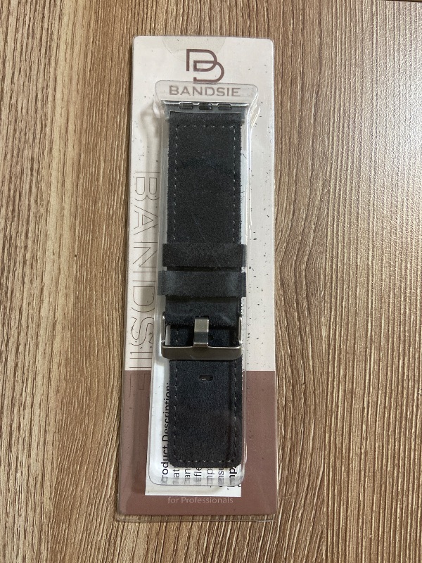 Photo 1 of BandSie Apple Watch strap features a charcoal gray Leather material and a silver buckle
