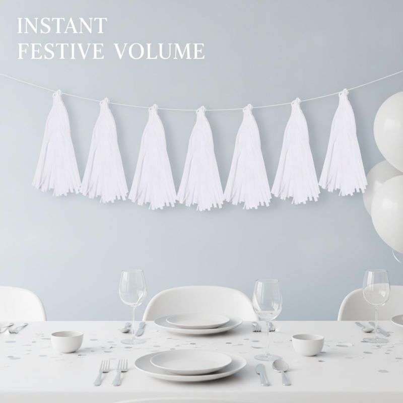 Photo 1 of Paper Tassel Garland, White Fringe Streamers for Wedding and Party Backdrop Decor, 5-Pack
