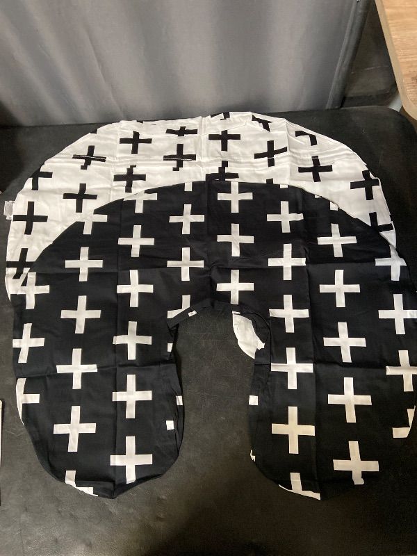 View 2 of Premium Quality 2 Pack Nursing Pillow Covers by Mila Millie - Nordic Swiss Black & White Cross Unisex Design Slipcovers - 100% Cotton Hypoallergenic (Black & White)