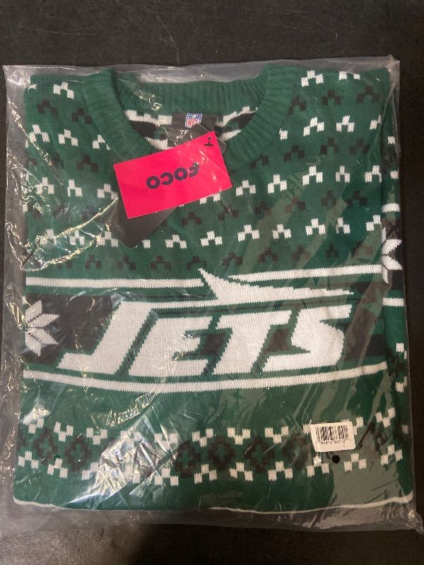 Photo 1 of Size L FOCO New York Jets NFL Big Logo Ugly Sweater