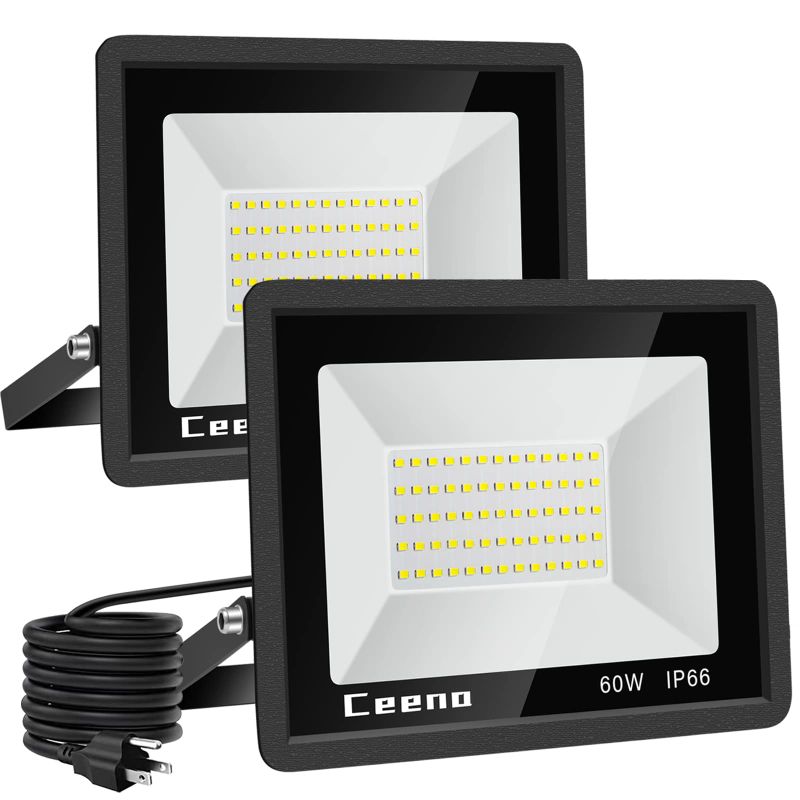Photo 1 of 2 Pack 60W LED Outdoor Lighting Flood Lights,Wall Light,Work Light,IP66 Waterproof Security Lights,5400lm,6500K White Light for Shop,Garage,Yard,Garden,Landscape, Playground Lighting