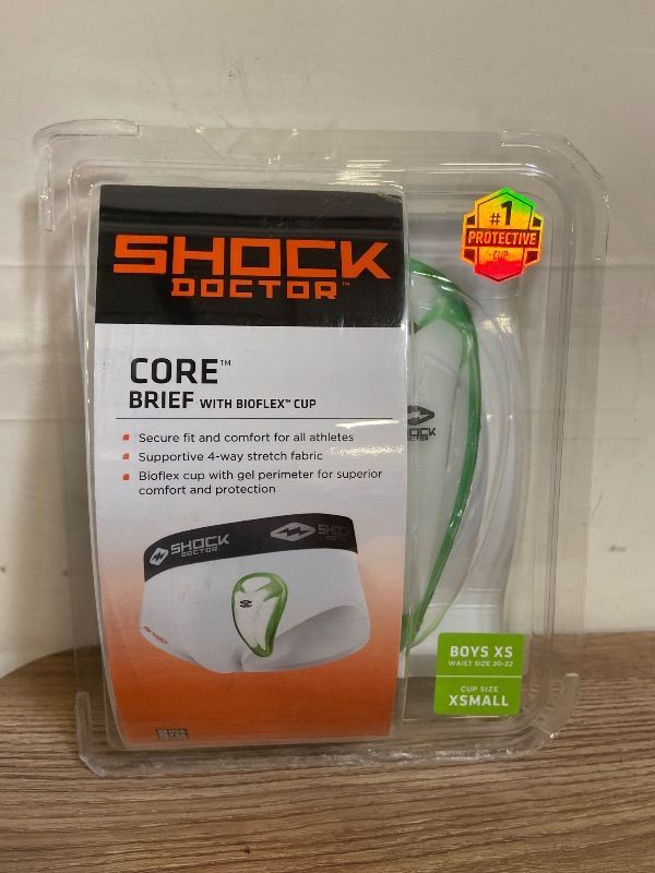 Photo 1 of Size XS Shock Doctor Boy's Core Brief With BioFlex Athletic Cup, Moisture Wicking Vented Protection, Youth Sizes White