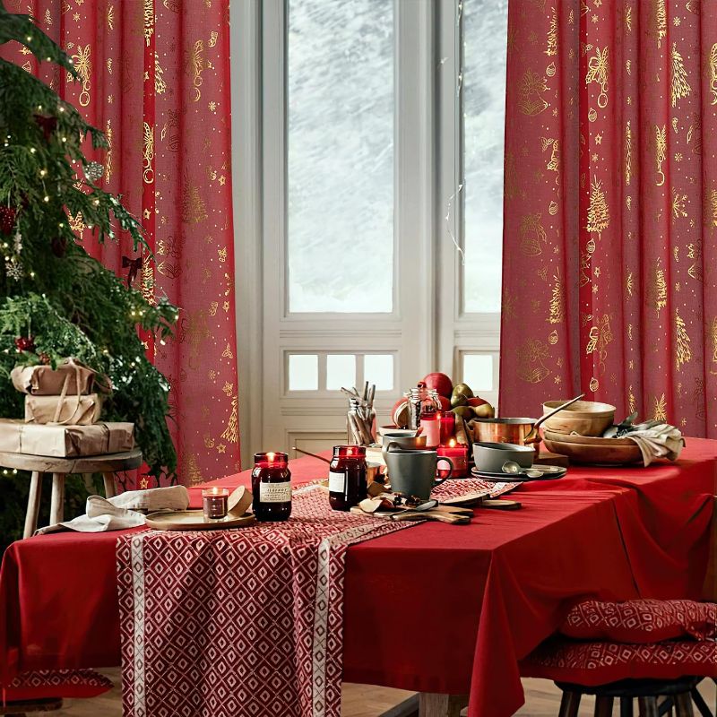 Photo 1 of Size W40 x L84+W29 NICETOWN Christmas Curtains for Living Room, Red Sheer Curtains 2 Panels Grommet Design Window Drapes for Home Decor, Wide for Bedroom Kitchen Living Room, Bathroom, Office
