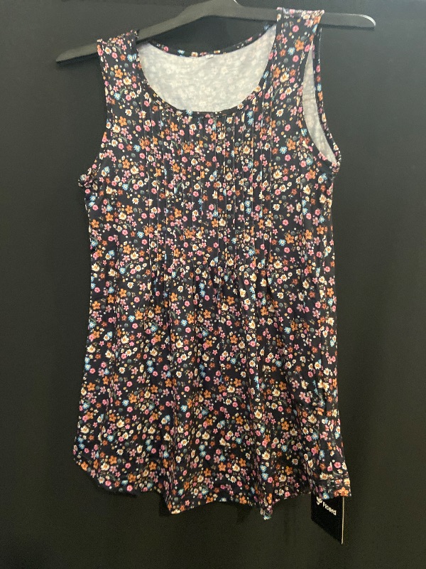 View 2 of (S) Ficerd Women's Tank Tops Sleeveless Tunic Pleated Crew Neck Blouses Summer Dressy Casual Loose Spring T Shirts(Small,Black Flower)