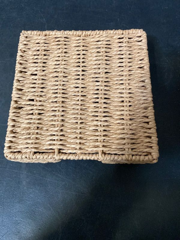 View 5 of CubesLand Scalloped Napkin Holder for Table, Farmhouse Warming Home Kitchen Decor, Paper Rope Flat Napkin Dispenser Guest Towel Tray for Bathroom, Disposable Napkin Basket for Dining Table, Neutral