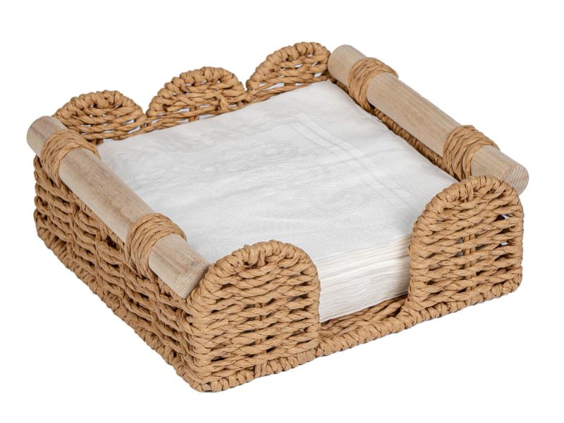 View 1 of CubesLand Scalloped Napkin Holder for Table, Farmhouse Warming Home Kitchen Decor, Paper Rope Flat Napkin Dispenser Guest Towel Tray for Bathroom, Disposable Napkin Basket for Dining Table, Neutral