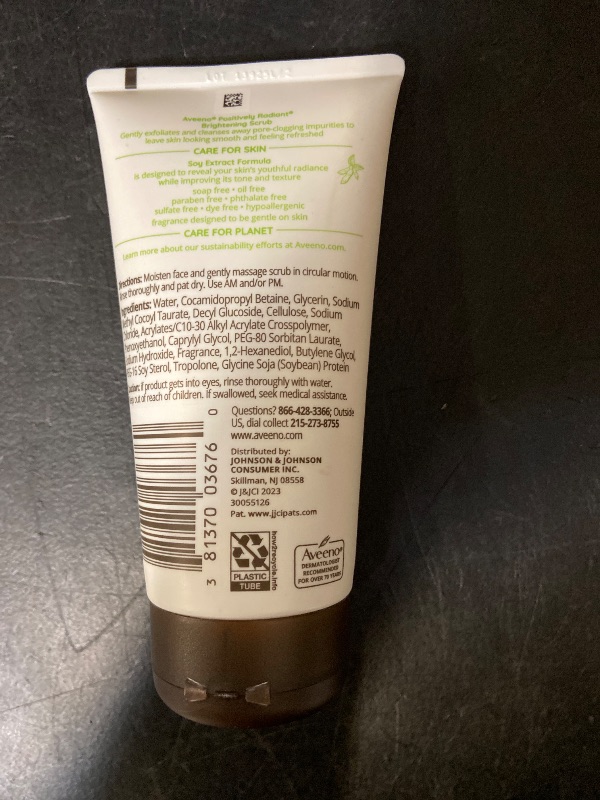 Photo 1 of Aveeno Positively Radiant Skin Brightening Exfoliating Daily Facial Scrub, Moisture-Rich Soy Extract, Oil- & Soap-Free Tone-Evening Face Cleanser, Hypoallergenic & Non-Comedogenic, 5 oz