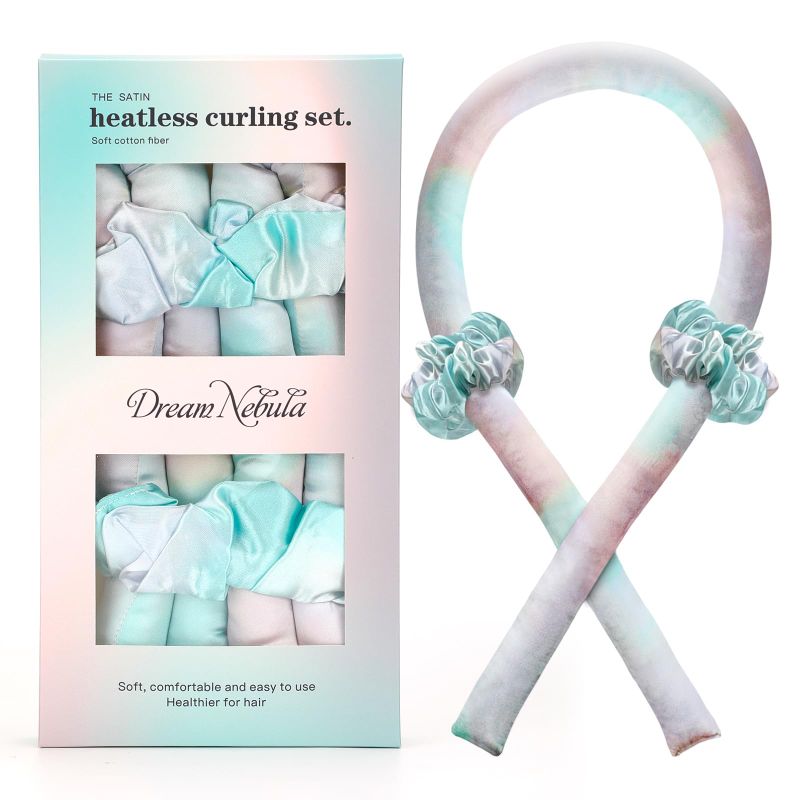 Photo 1 of Satin Heatless Curling Set - Hair Rollers for Curls Heatless Hair Curlers & Hot Rollers Hair Curlers to Sleep in Curling Rod Headband Curler (Dream Nebula)