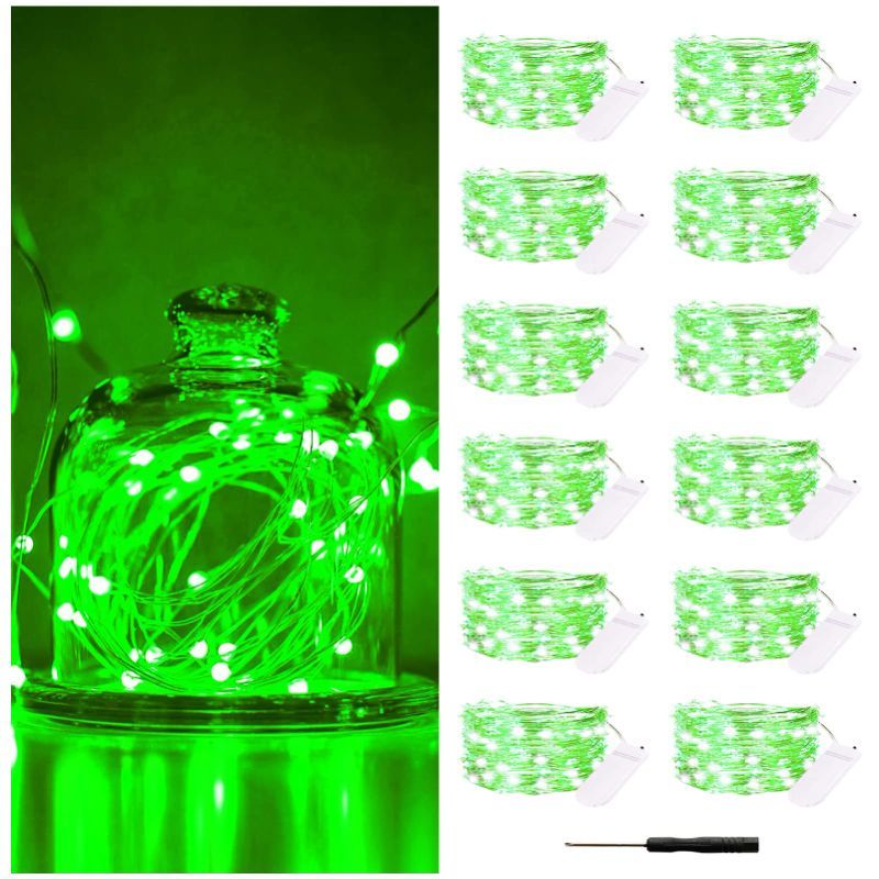 Photo 1 of Bexdir 12 Pack Fairy Lights Battery Operated String Lights?7FT 20LED Waterproof Silver Wire Christmas Lights Outdoor,Firefly Mini Lights for Bedroom Party Birthday Wedding Home Decor (Green)