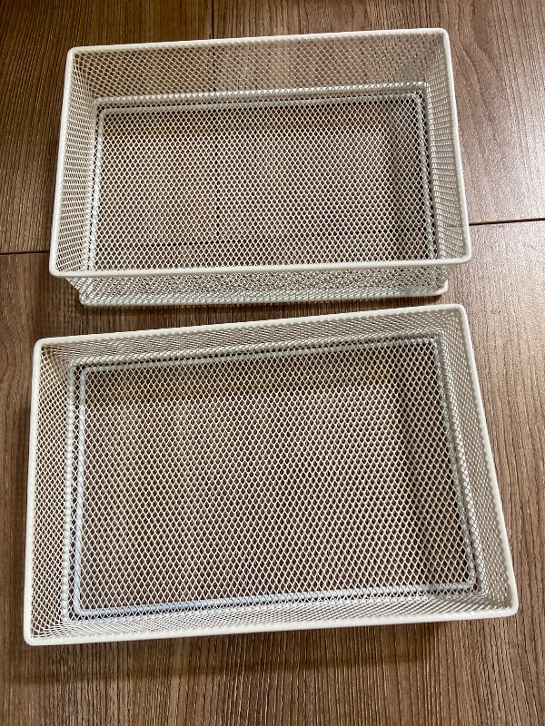 Photo 1 of Annova Mesh Stackable Drawer Cabinet and Shelf Organizer Bins Storage Basket School Office Supply Holder Tray- Set of 2 (White, 6x9x2 Inch)
