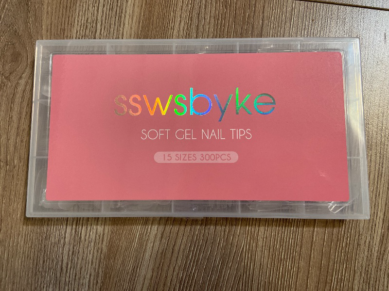 Photo 1 of Medium Coffin Nail Tips, SSWSBYKE 300pcs Soft Gel Nail Tips for Full Cover Pre-Shaped Acrylic Fake Nails Tips 15 Sizes Half Matte Press On Nails for Extension Home DIY Salon