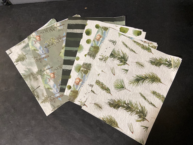Photo 1 of AnyDesign 12 Sheets Forest Theme Wrapping Paper -Not Roll- Watercolor Green Tree Elk Gift Wrap Paper Folded Flat for Woodland Birthday Wedding Baby Shower DIY Crafts, 19.7 x 27.6 Inch