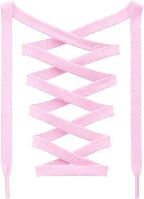 Photo 1 of Flat Cotton Shoelaces for Sneakers: Solid Athletic Shoe Laces 2 Pair | 8MM Wide Replacement Shoestrings, With Bright Colors, for Tennis Shoes, Stay Tied- Pink