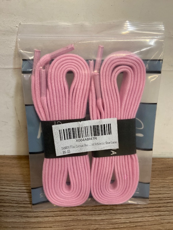 View 3 of Flat Cotton Shoelaces for Sneakers: Solid Athletic Shoe Laces 2 Pair | 8MM Wide Replacement Shoestrings, With Bright Colors, for Tennis Shoes, Stay Tied- Pink