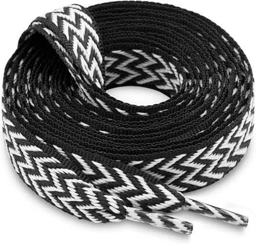 Photo 1 of Flat Fat Sneakers Shoelaces: 2 Pairs 1.5CM Wide Thick Shoe Laces | Two Tones Design- Black White