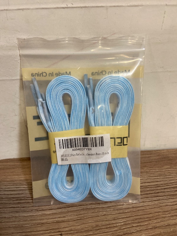 Photo 1 of 2 Pairs Reflective Shoelace Flat Safety Laces for Shoes Sneakers Boots Light Blue