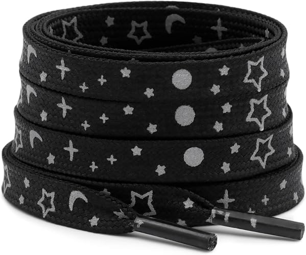 Photo 1 of 2 Pairs Reflective Shoelace Flat Safety Laces for Shoes Sneakers Boots - Star Dot Black