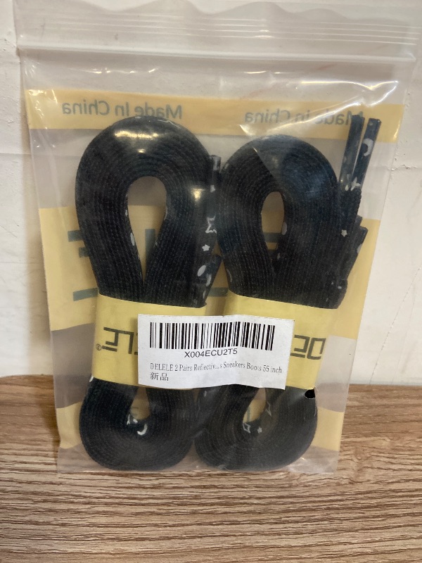 Photo 1 of 2 Pairs Reflective Shoelace Flat Safety Laces for Shoes Sneakers Boots - Star Dot Black