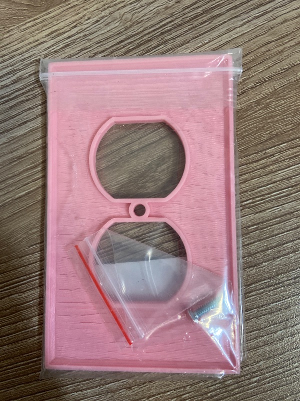 Photo 1 of 3D Printed Outlet Cover | Durable & Playful Plastic Plate w/ Building Block Design | Includes Color-Coded Screws for Easy DIY Installation | Stylish & Compatible w/ All Brands | Pink