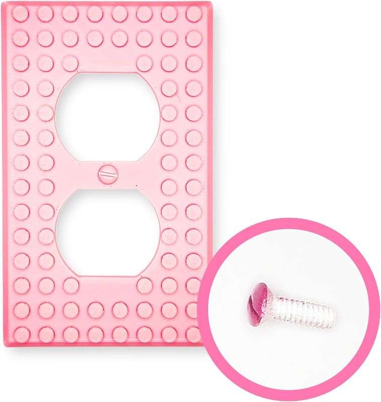 Photo 1 of 3D Printed Outlet Cover | Durable & Playful Plastic Plate w/ Building Block Design | Includes Color-Coded Screws for Easy DIY Installation | Stylish & Compatible w/ All Brands | Pink