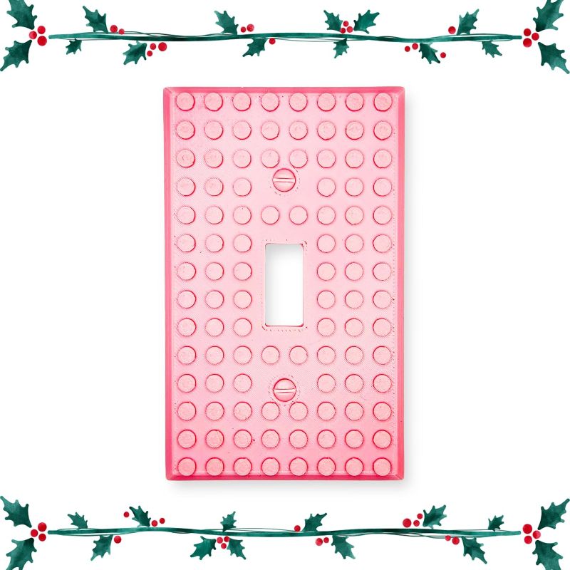 Photo 1 of 3D Printed Light Switch Cover | Durable & Playful Plastic Plate w/ Building Block Design | Includes Color-Coded Screws for Easy DIY Installation | Stylish & Compatible w/ All Brands | Pink
