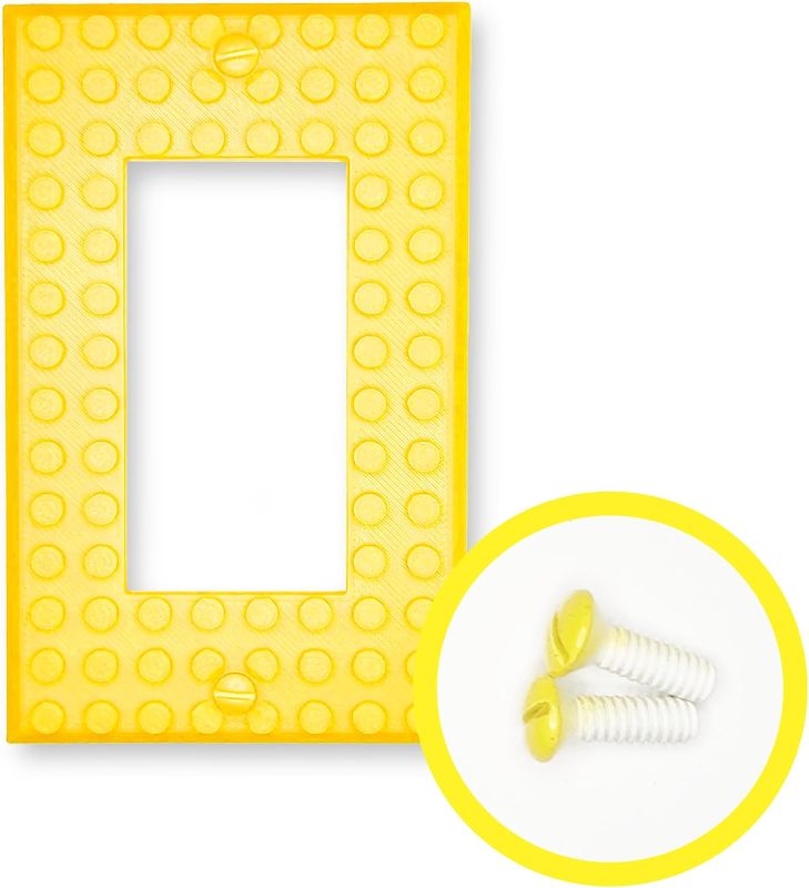 Photo 1 of De Cora 3D Printed Light Switch Cover | Durable & Playful Plastic Plate w/ Building Block Design | Includes Color-Coded Screws for Easy DIY Installation | Stylish & Compatible w/ All Brands | Yellow