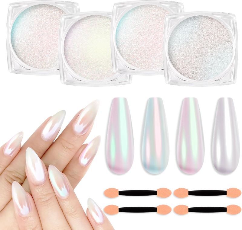 Photo 1 of SIUSIO 2pk Chrome Nail Powder Metallic Mirror Glitter Effect Pigment Iridescent Aurora Dip Powder, Mermaid Pearl Dust Kit